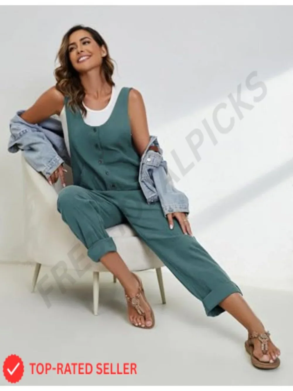 Women's Linen Cotton Overalls Jumpsuit Loose Casual with Pockets